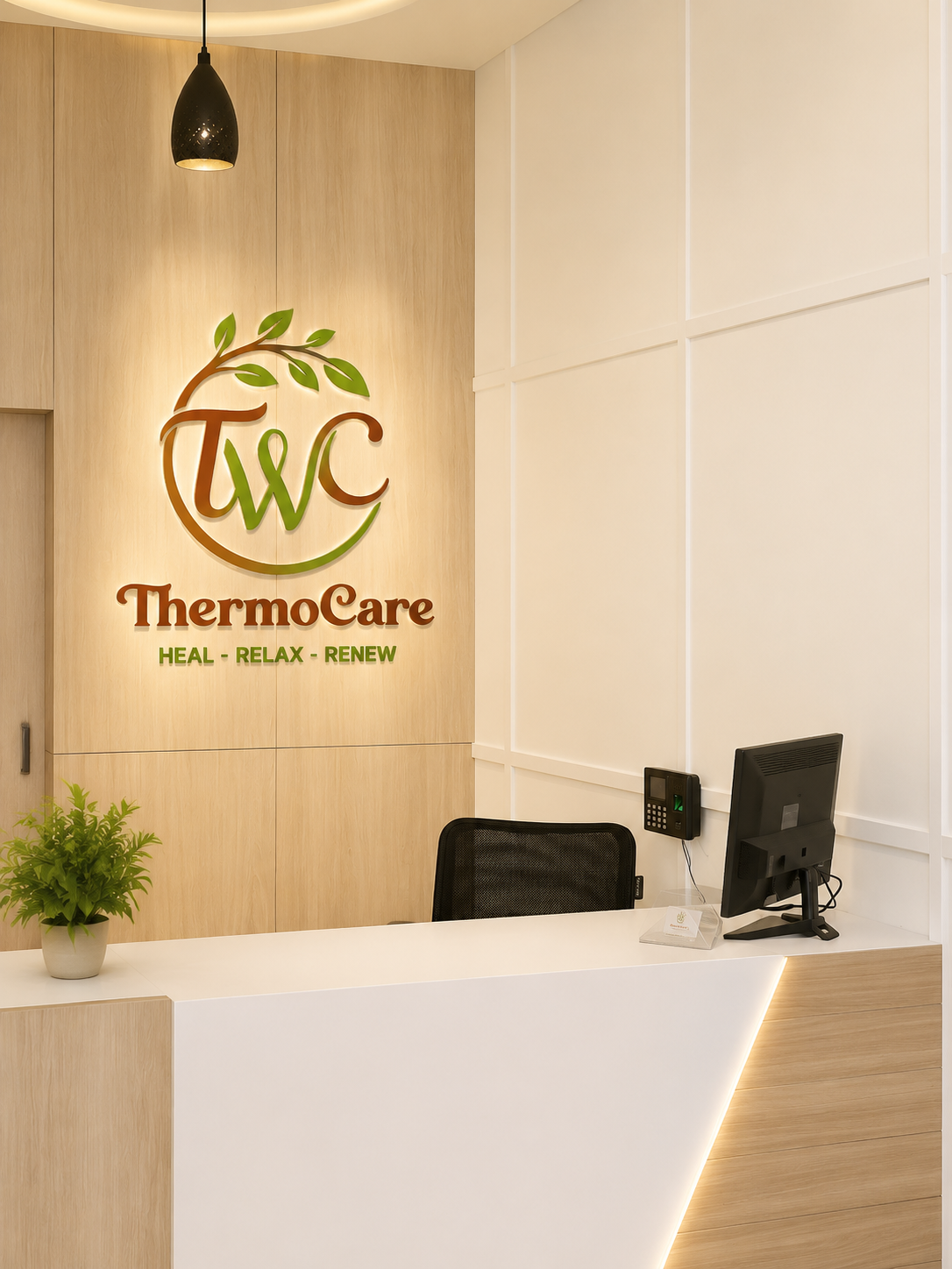 ThermoCare's warm, naturally lit reception and therapy center
