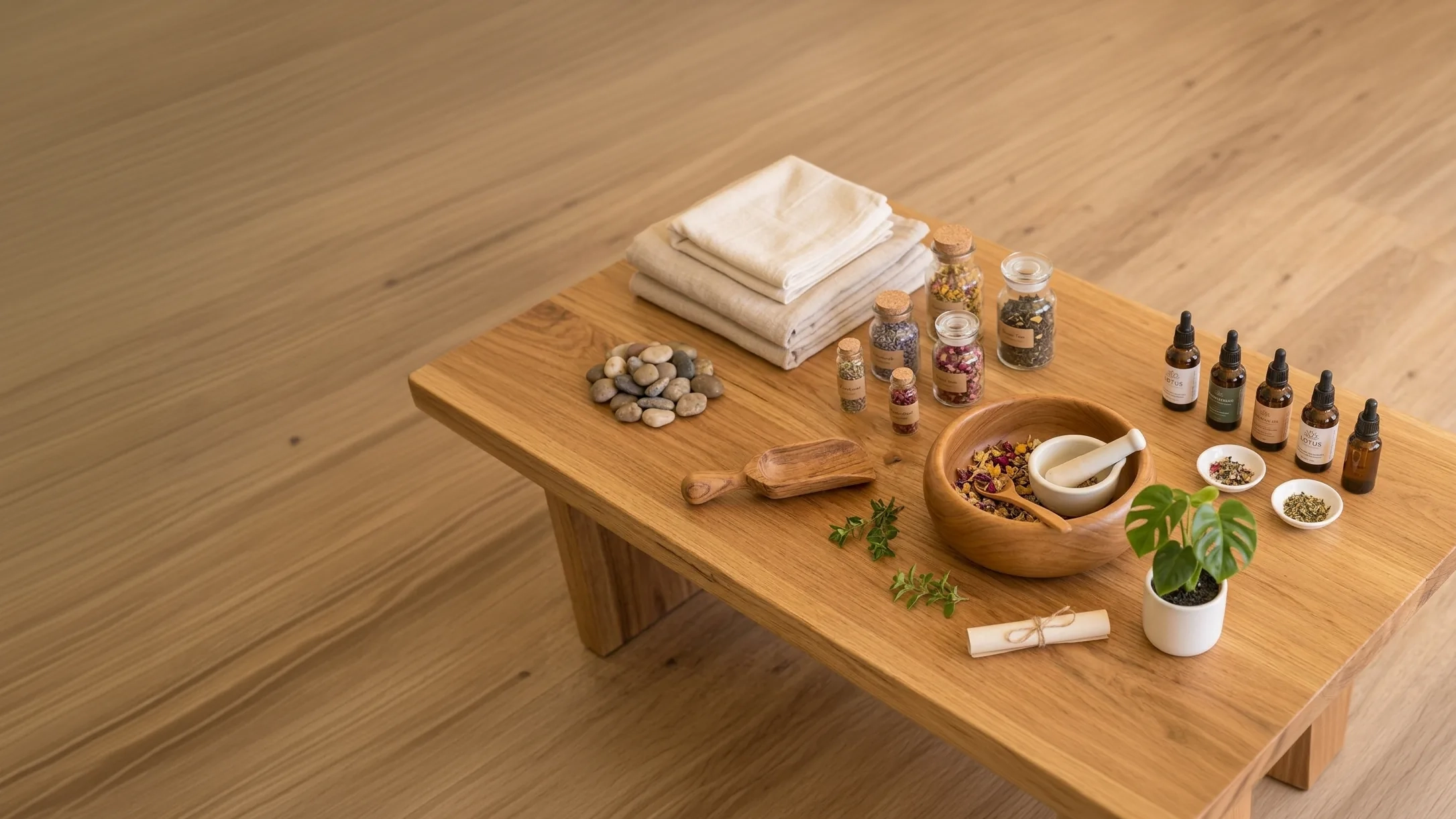 A warm and restful natural therapy room